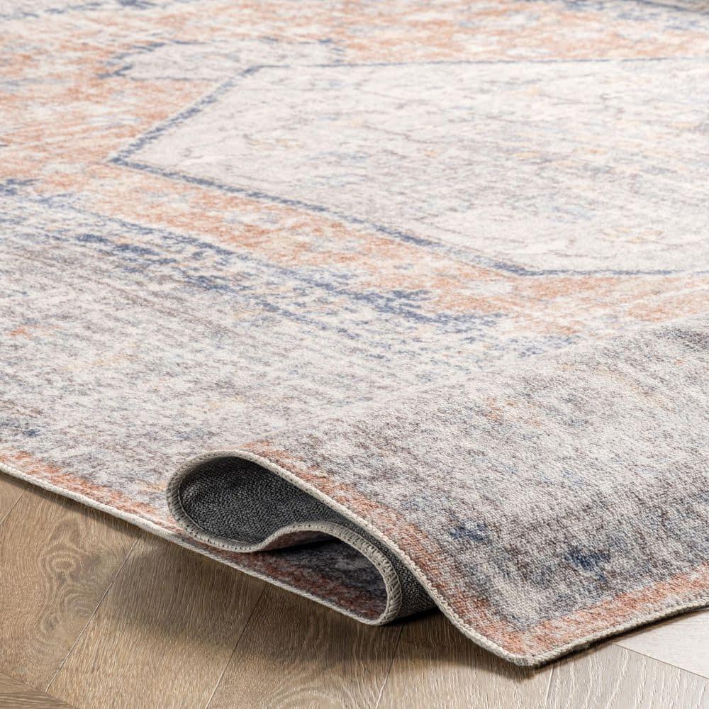 Nuloom 6 Square Machine Washable Rain Haven Vintage Medallion Indoor Area Rug, Peach Non-Slip Backing, Stain Resistant,  BedroomLiving Room, Kitchen
