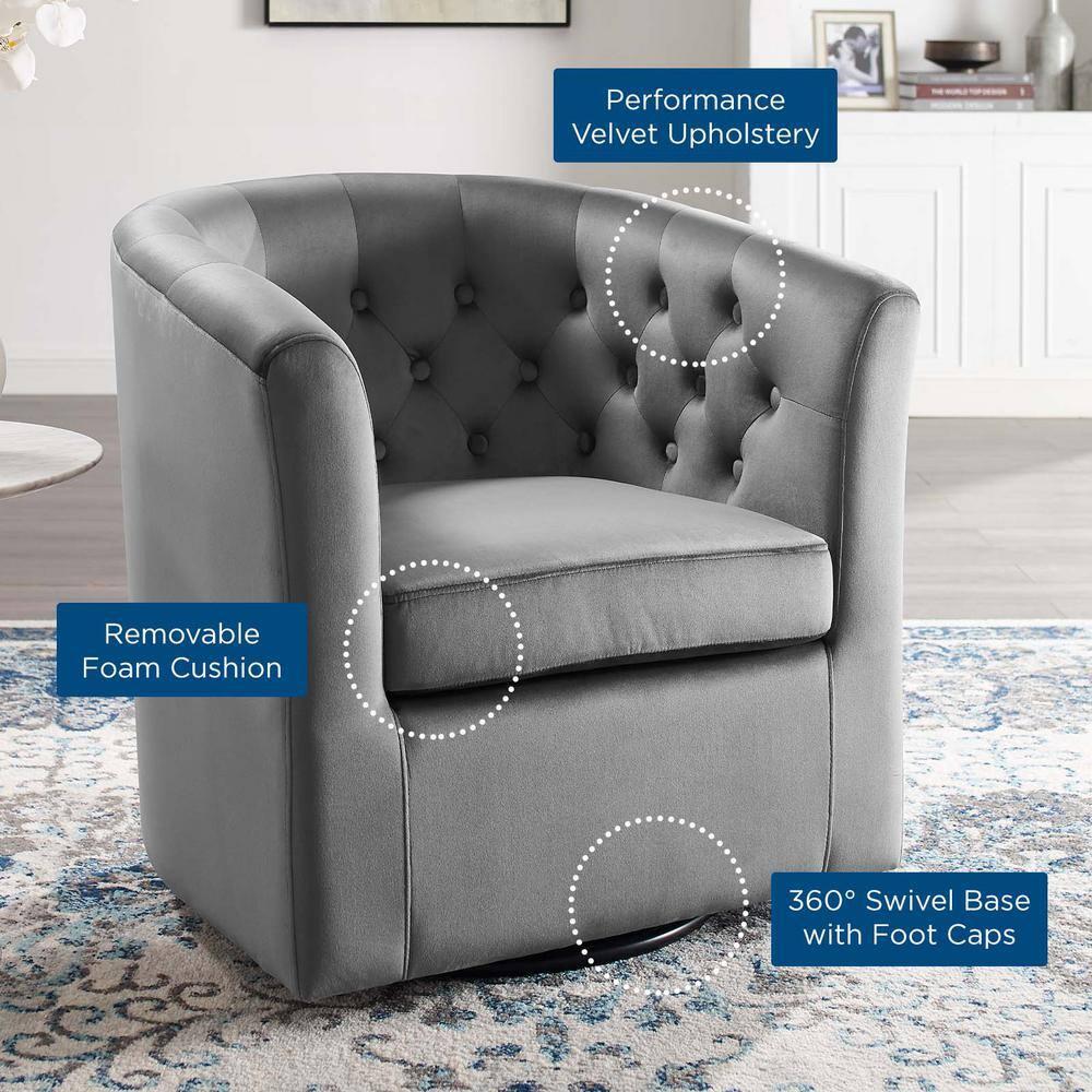 Modway Prospect Tufted Performance Velvet Swivel Armchair in Light Gray