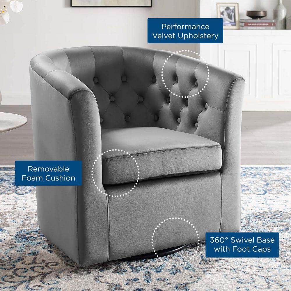 Modway Prospect Tufted Performance Velvet Swivel Armchair in Light Gray