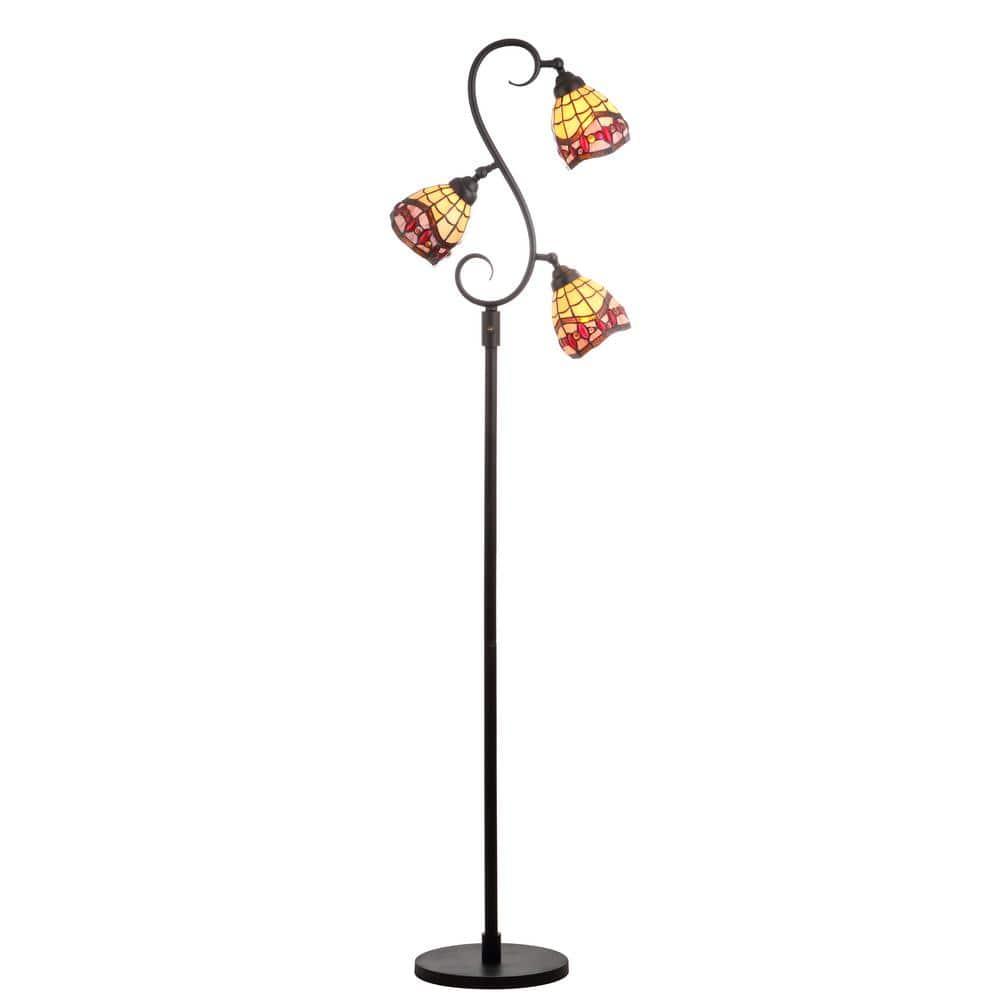 JONATHAN Y JYL8013A Walker Tiffany-Style 70.5" Multi-Light LED Floor Lamp, Traditional for living room, dinning room, bedroom, office Bulb Included, Bronze