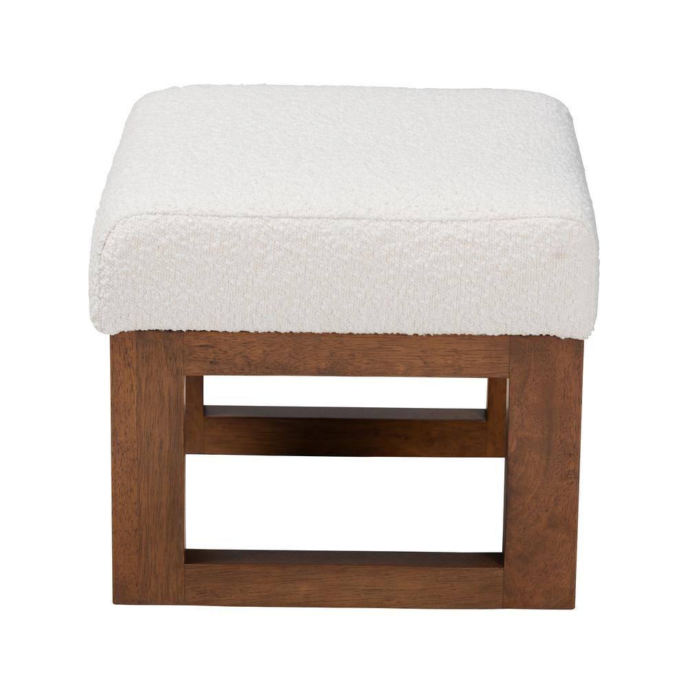 Yashiya Boucle Ottoman Footstool: Mid-Century Design, Rubberwood Frame - Baxton Studio
