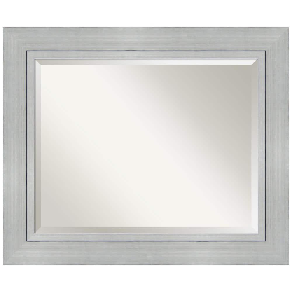 Amanti Art Beveled Wood Bathroom Wall Mirror - Romano Silver Frame - Outer Size: 35 x 29 in
