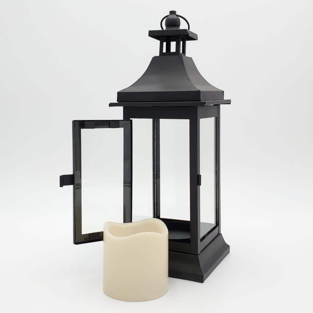 LumaBase Metal Lantern with Battery Operated Candle - Black (Small)