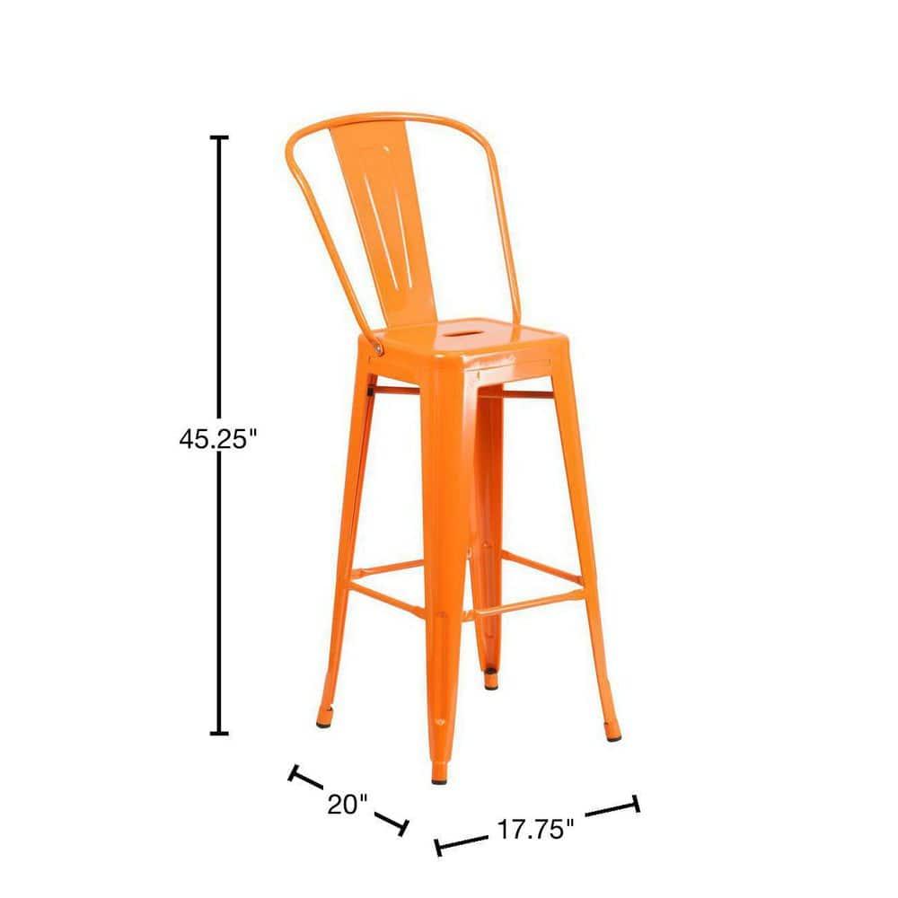 Flash Furniture Commercial Grade 30" High Orange Metal Indoor-Outdoor Barstool with Removable Back