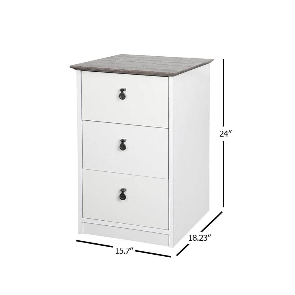 Saint Birch Finley 3-Drawer Cabinet, Gray Oak, White