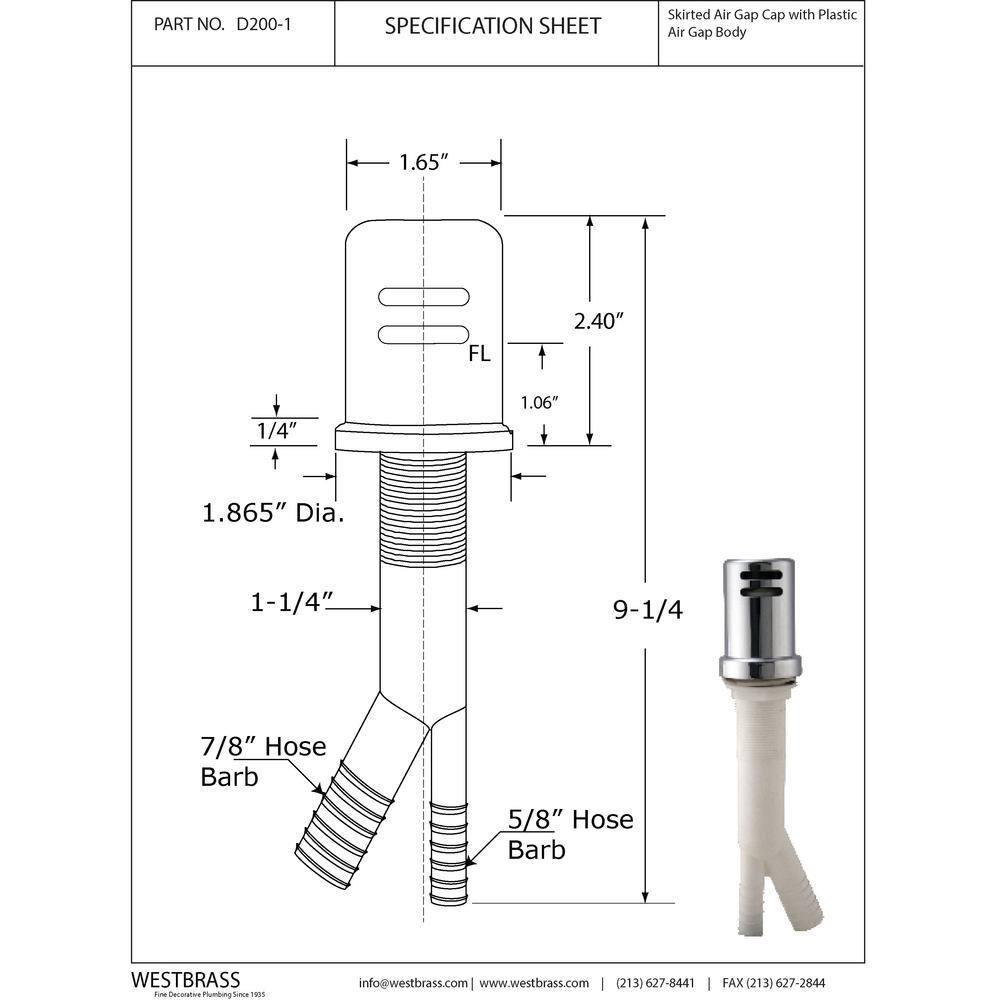 Westbrass R200-1-62 1-3/4" x 2-3/4" Solid Brass Air Gap Cap Only, Skirted