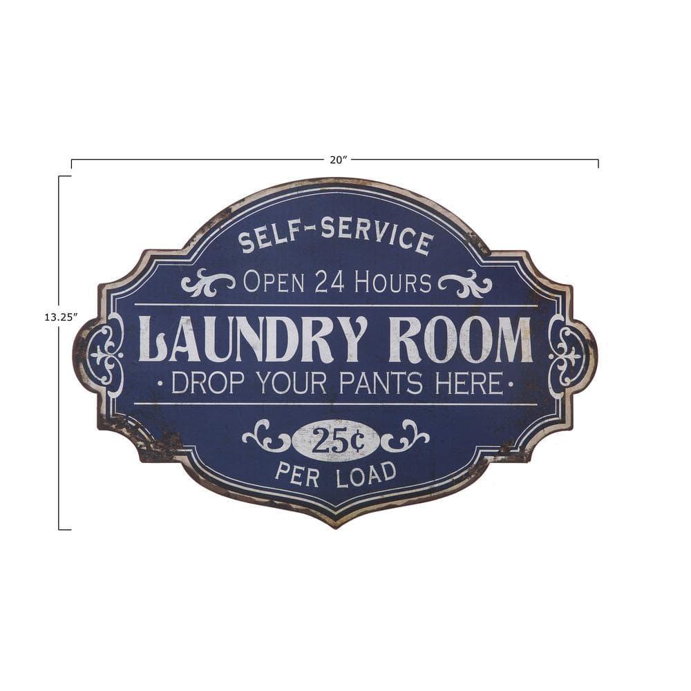 Creative Co-Op Metal Laundry Room Wall Sign with Distressed Finish, Blue