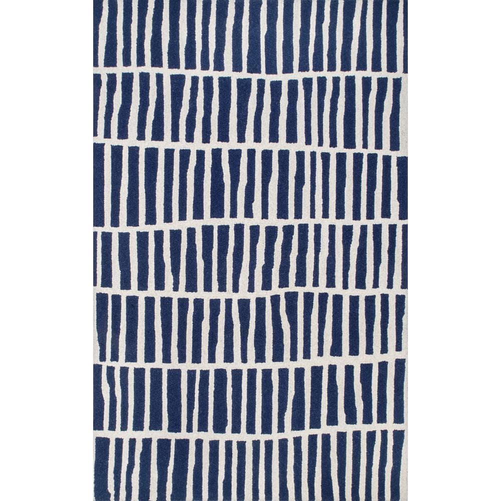 Nuloom Lemuel Geometric 4x6 Wool Indoor Area Rug for Living Room Bedroom Dining Room Kitchen, Navy/Ivory