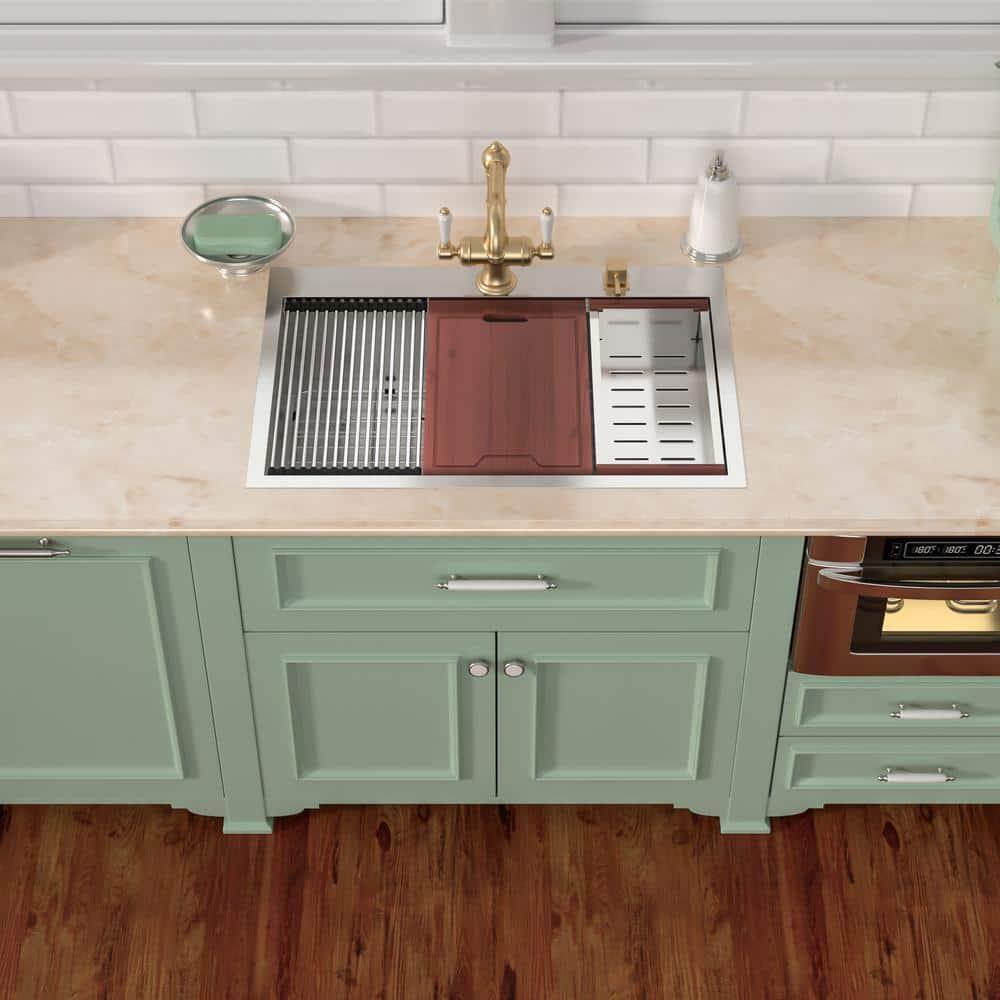 Sarlai S-LTS3022A1 30" L x 22" W Drop-In Workstation Single Bowl Stainless Steel Kitchen Sink