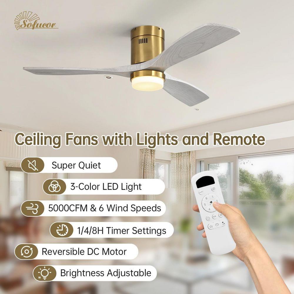 52" Modern Ceiling Fan without Light, Remote Control and Reversible DC Motor Included White with Light Wood-grain