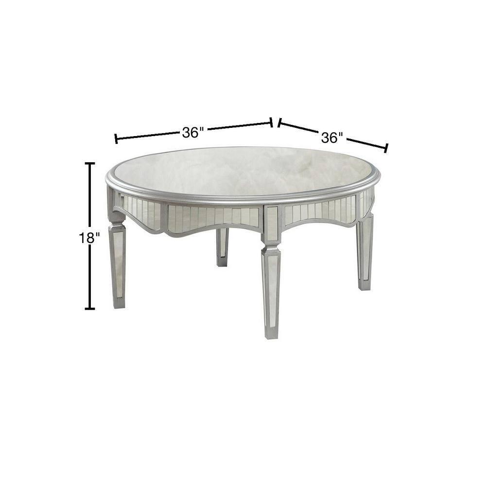 Best Master Royal Glam Round Mirrored Glass Coffee Table in Silver