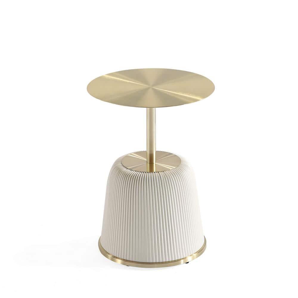 Manhattan Comfort Anderson Modern Leatherette Upholstered End Table with Gold Tabletop Cream: Round, No Assembly, Stainless Steel