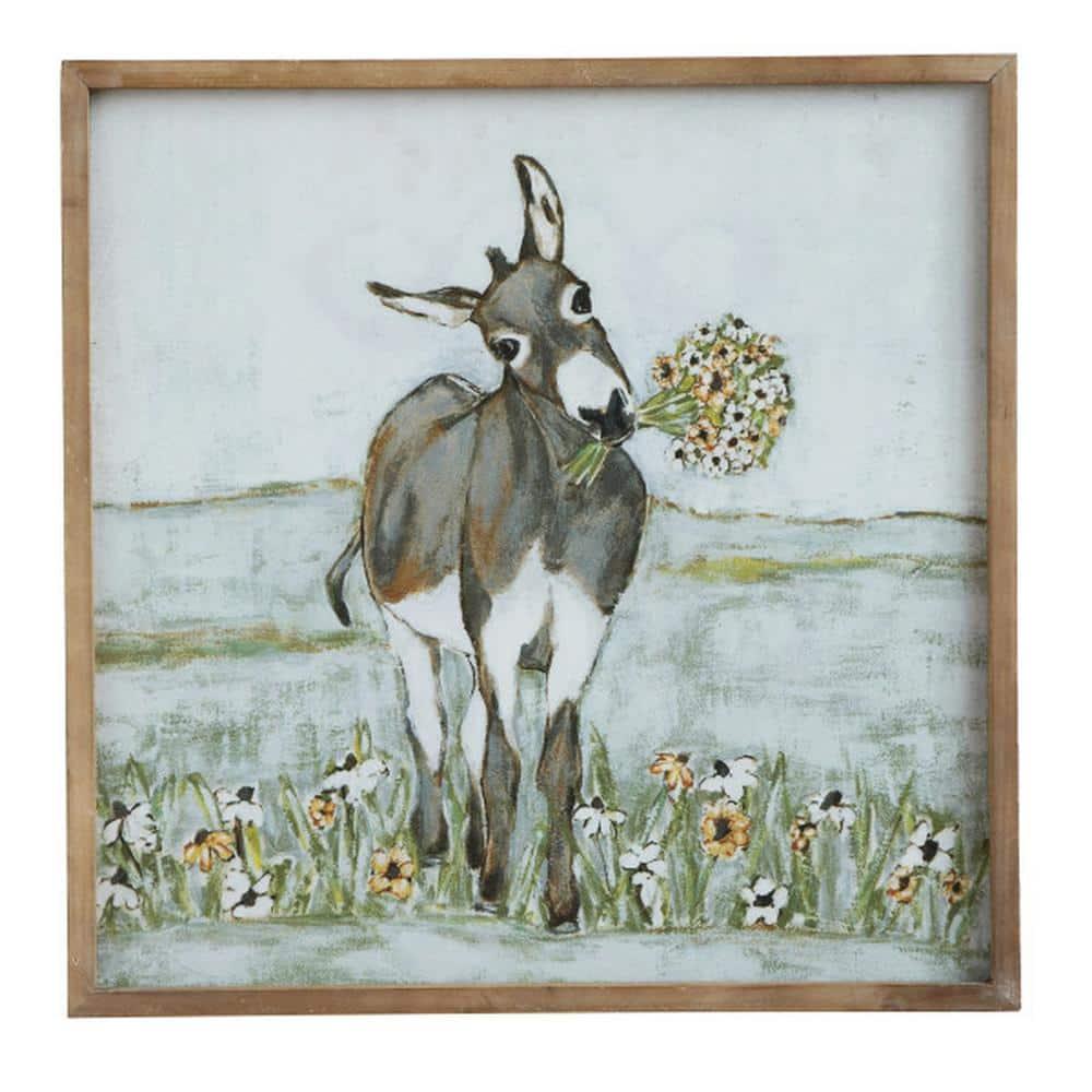 Creative Co-Op Donkey Wall Décor in Wood Frame