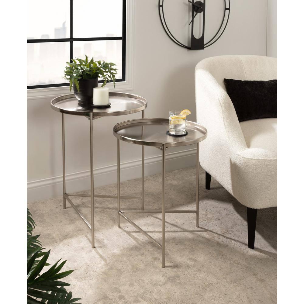 Kate and Laurel Ulani Round Metal Nesting Table, 2 Piece, Silver