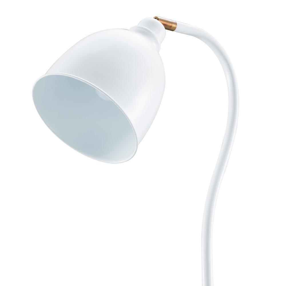Evelyn&Zoe Vincent Adjustable/Arc Floor Lamp with Metal Shade, Matte White/Brass/Matte White