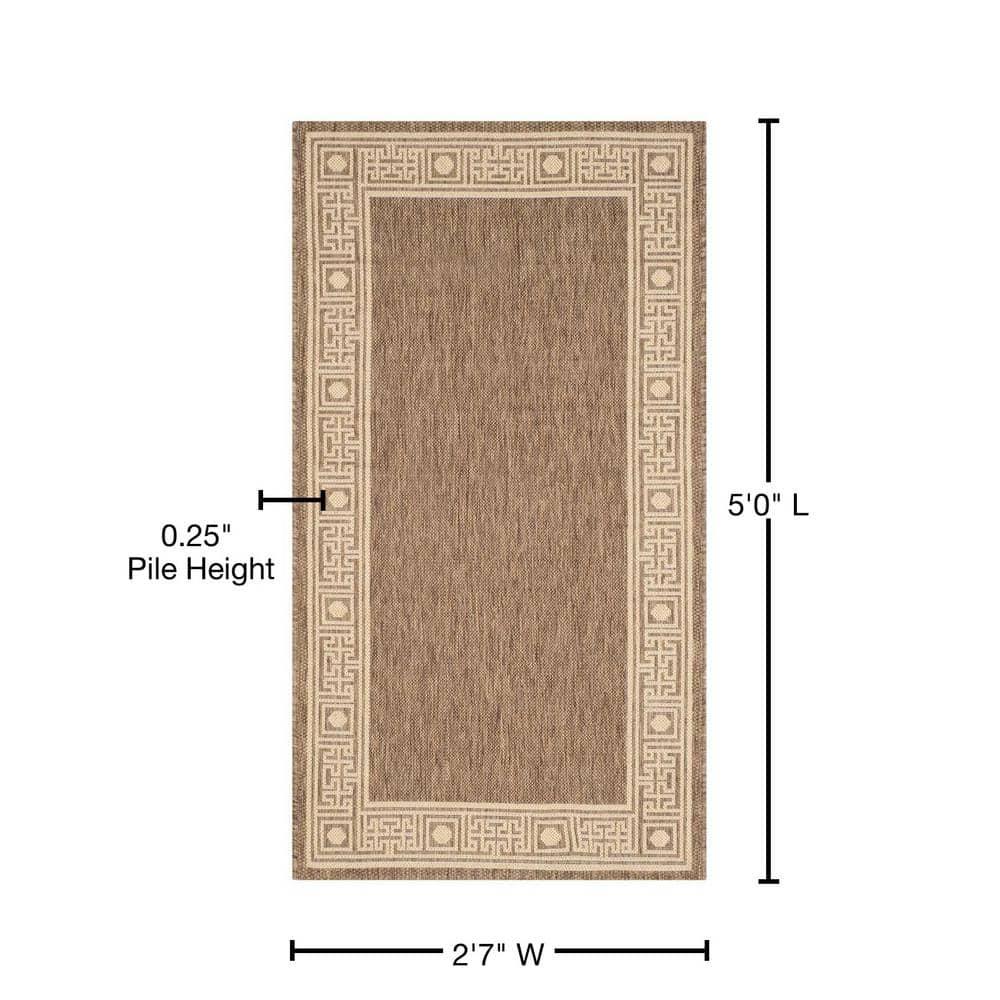 SAFAVIEH Courtyard Chase Oriental Indoor/Outdoor Area Rug, Dark Beige/Beige, 2'7" x 5'