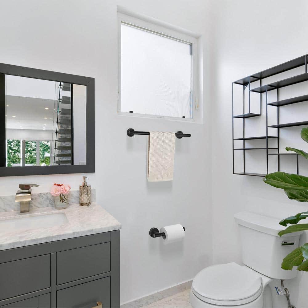 6 PCS Bathroom Hardware Set, Including 16" Hand Towel Bar, Toilet Paper Holder, Towel Ring, Robe Towel Hooks, Bathroom Accessories Kit(Matte Black)