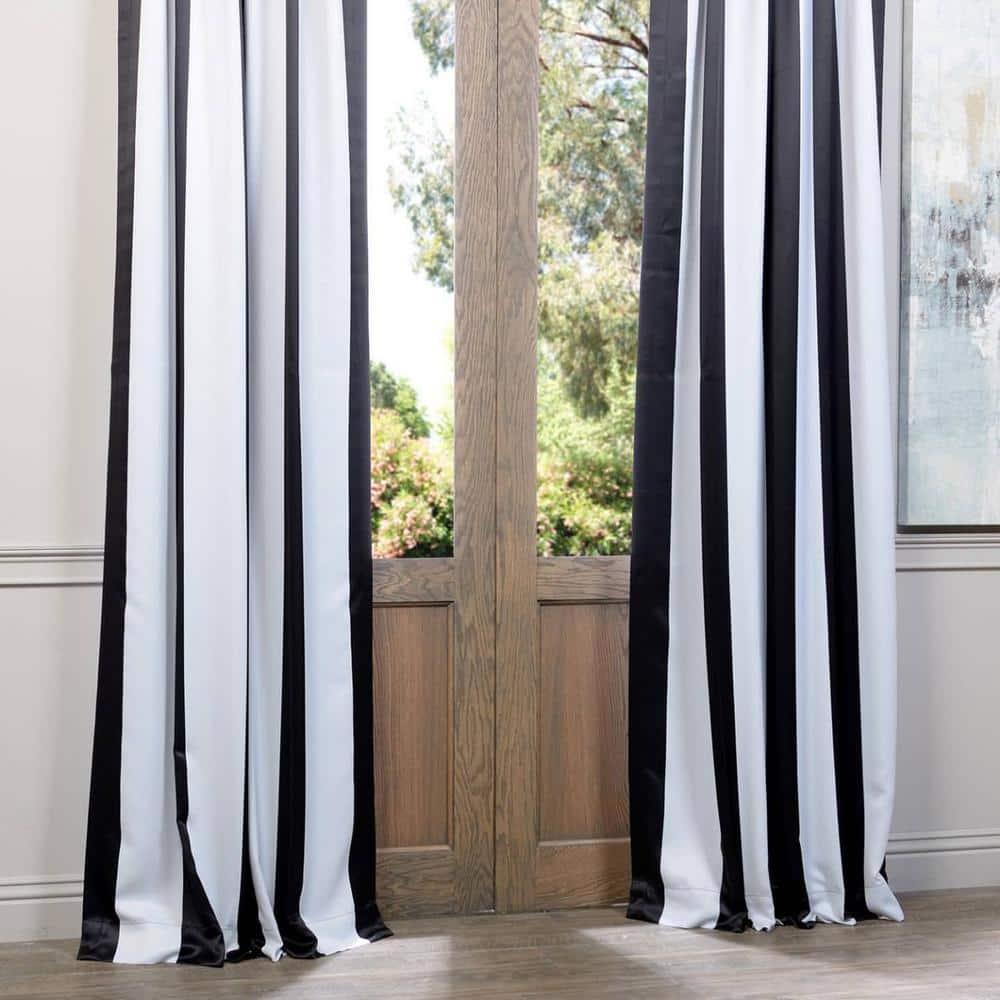 Awning Black & Fog White Stripe Blackout Room Darkening Curtain (1 Panel), Awning Black & Fog White, 50W X 120L