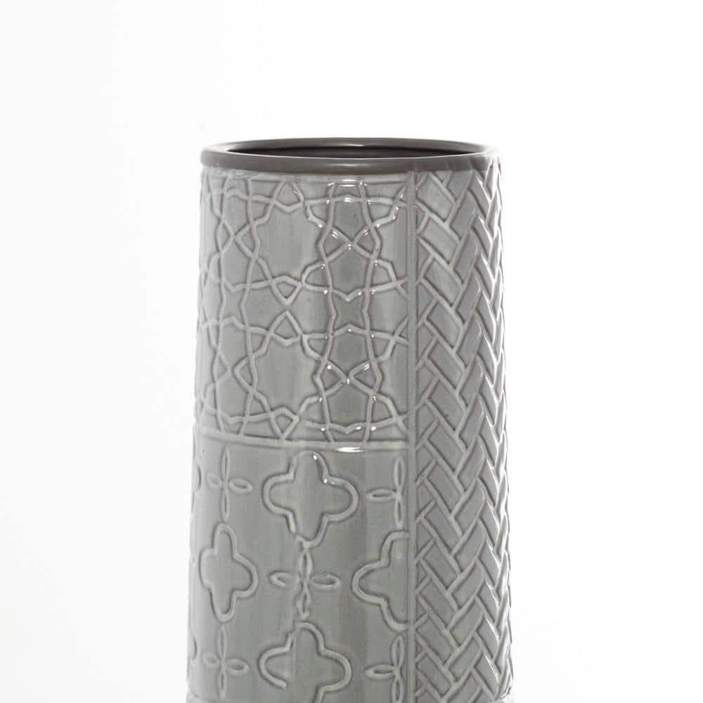 Bungalow Rose Ceramic Slim Engraved Patterned Decorative Gray Vase