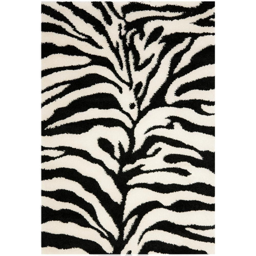 Florida Shag SG452 Power Loomed Indoor Area Rug - Ivory/Black - 4'x6' - Safavieh.