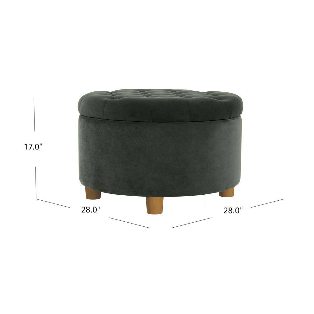 Tufted Round Storage Ottoman Loden Green Velvet - HomePop: Velvet Footstool, Honey Oak Legs, 250lb Capacity