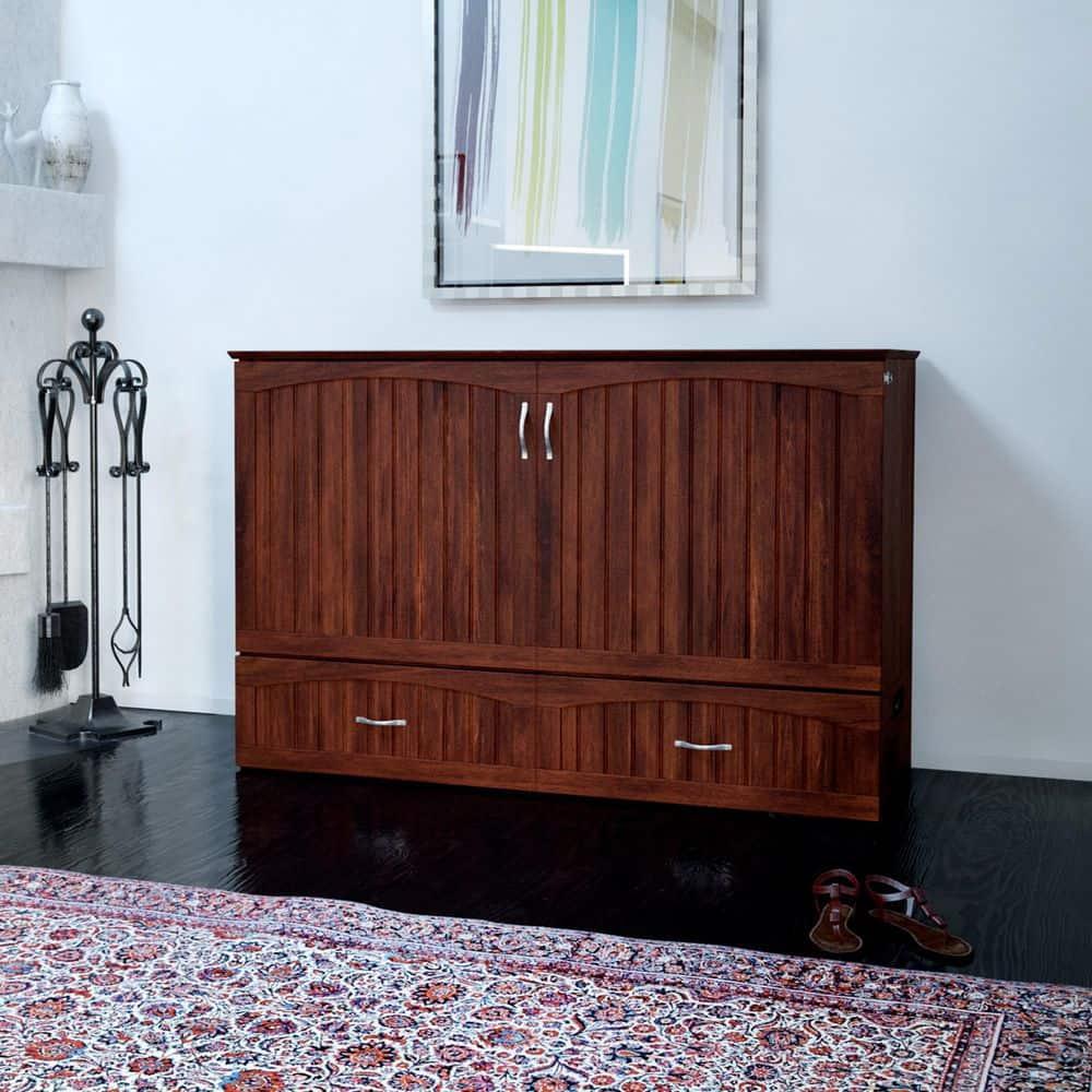 Queen Southampton Murphy Bed Chest with USB Turbo Charger Walnut - AFI: Space-Saving, Hardwood Frame, No Box Spring Needed