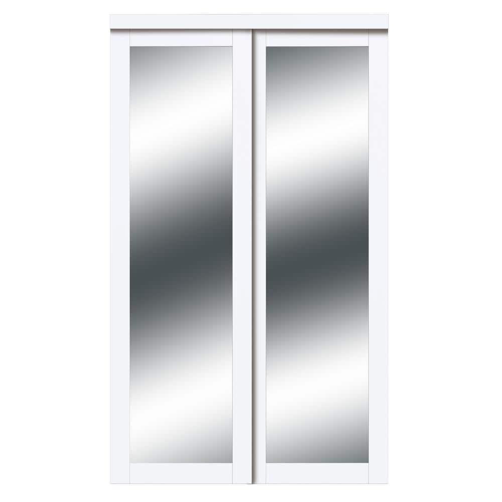 Renin 81'' Solid + Manufactured Wood Mirrored Sliding Closet Doors