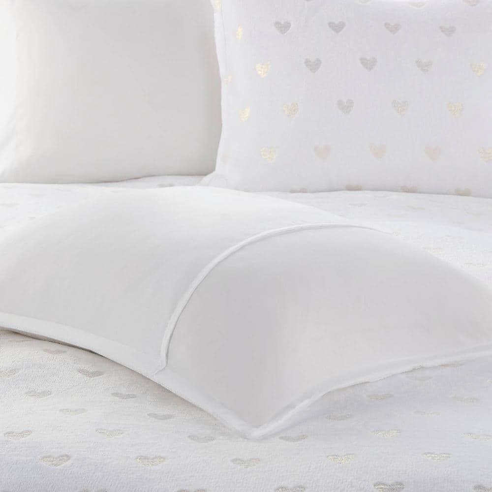 Mi Zone Full/Queen Audrey Metallic Print Plush Microfiber Soft Comforter Set with Throw Pillow White: Hypoallergenic, Transitional Style