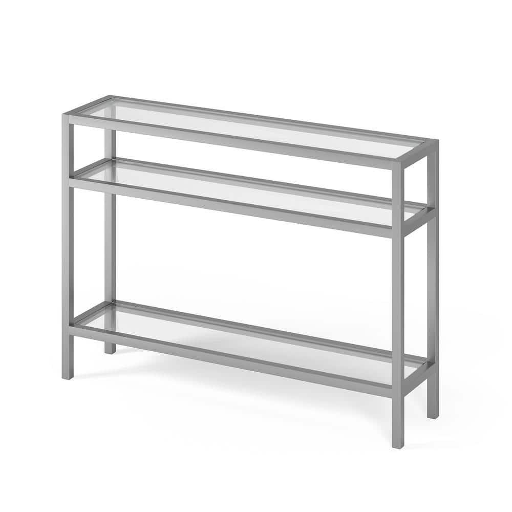 Evelyn&Zoe 42" Satin Nickel Metal/Glass Console Table