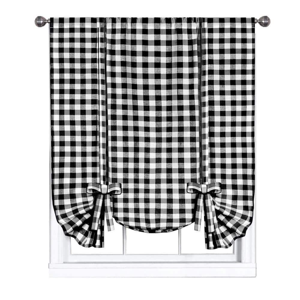 Buffalo Black Plaid Modern Window Curtain Panel : 42" x 63" Tie Up Shade - Single
