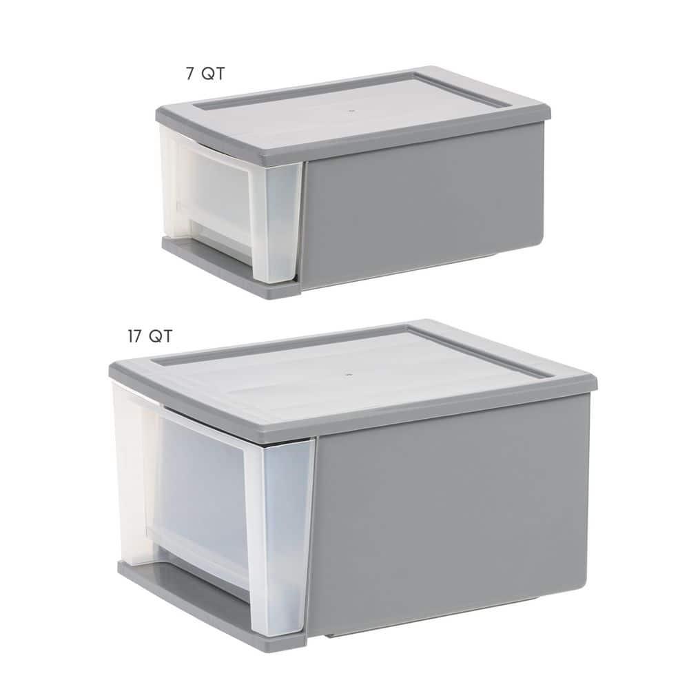 IRIS 17.1pk 5qt Stacking Drawer: Plastic Storage, Stackable Utility, Clear & Gray, Universal Placement, 1 Drawer