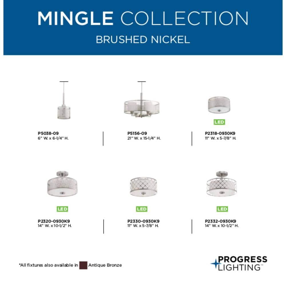 Progress Lighting Mingle 4-Light Pendant, Brushed Nickel, Etched Parchment Glass Shade