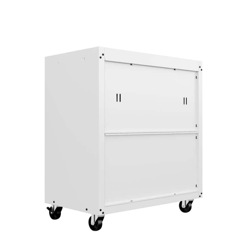 Manhattan Comfort Fortress Metal Mobile Garage Cabinet with Shelves in White
