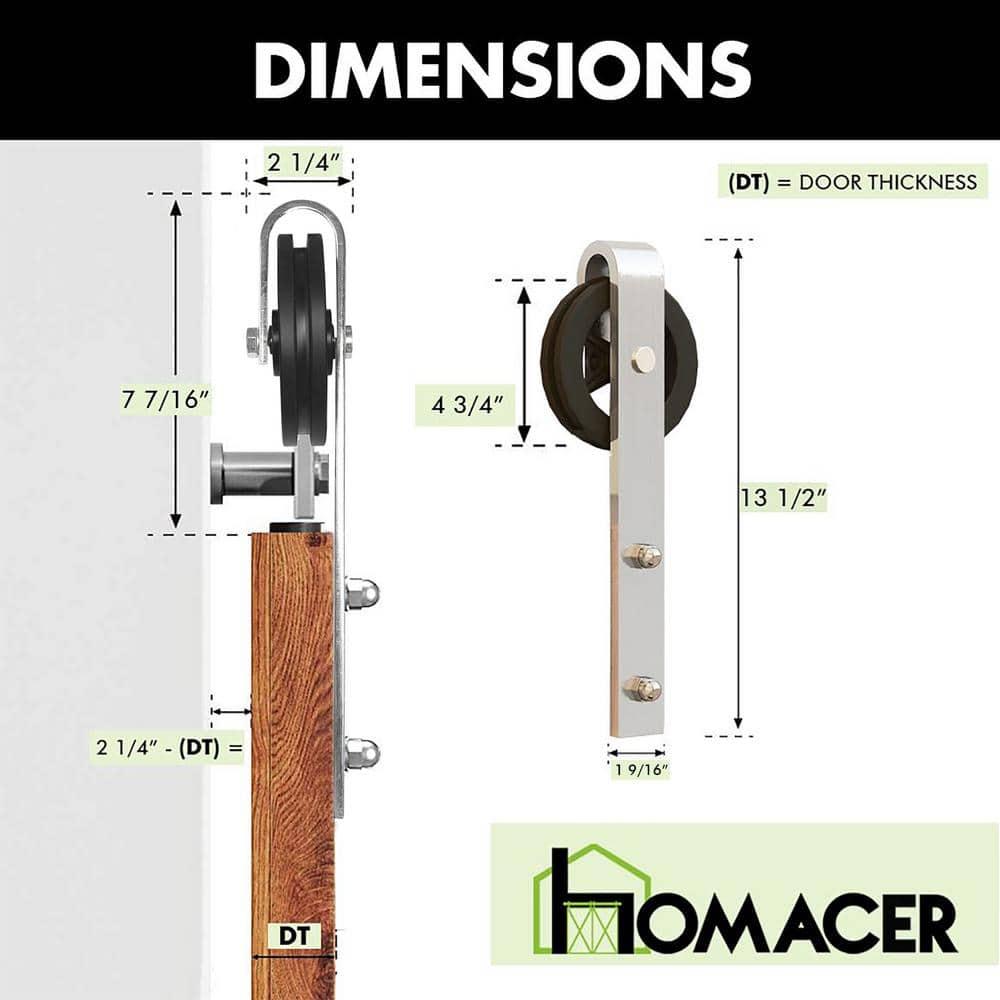 Homacer Brushed Nickel Sliding Barn Door Hardware Kit, for Two/Double Doors, 5ft Long Flat Track, Spoke Wheel Design Roller, Heavy Duty, for Interior & Exterior Use