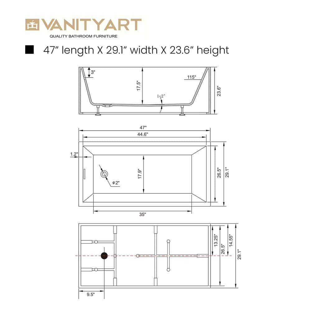 47" x 29" Freestanding Soaking Acrylic Bathtub
