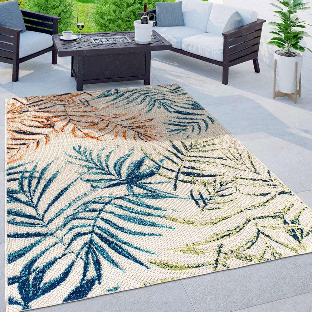 World Rug Gallery Bahama Palm Frond Floral Indoor/Outdoor Area Rug - Multi 5' x 7'