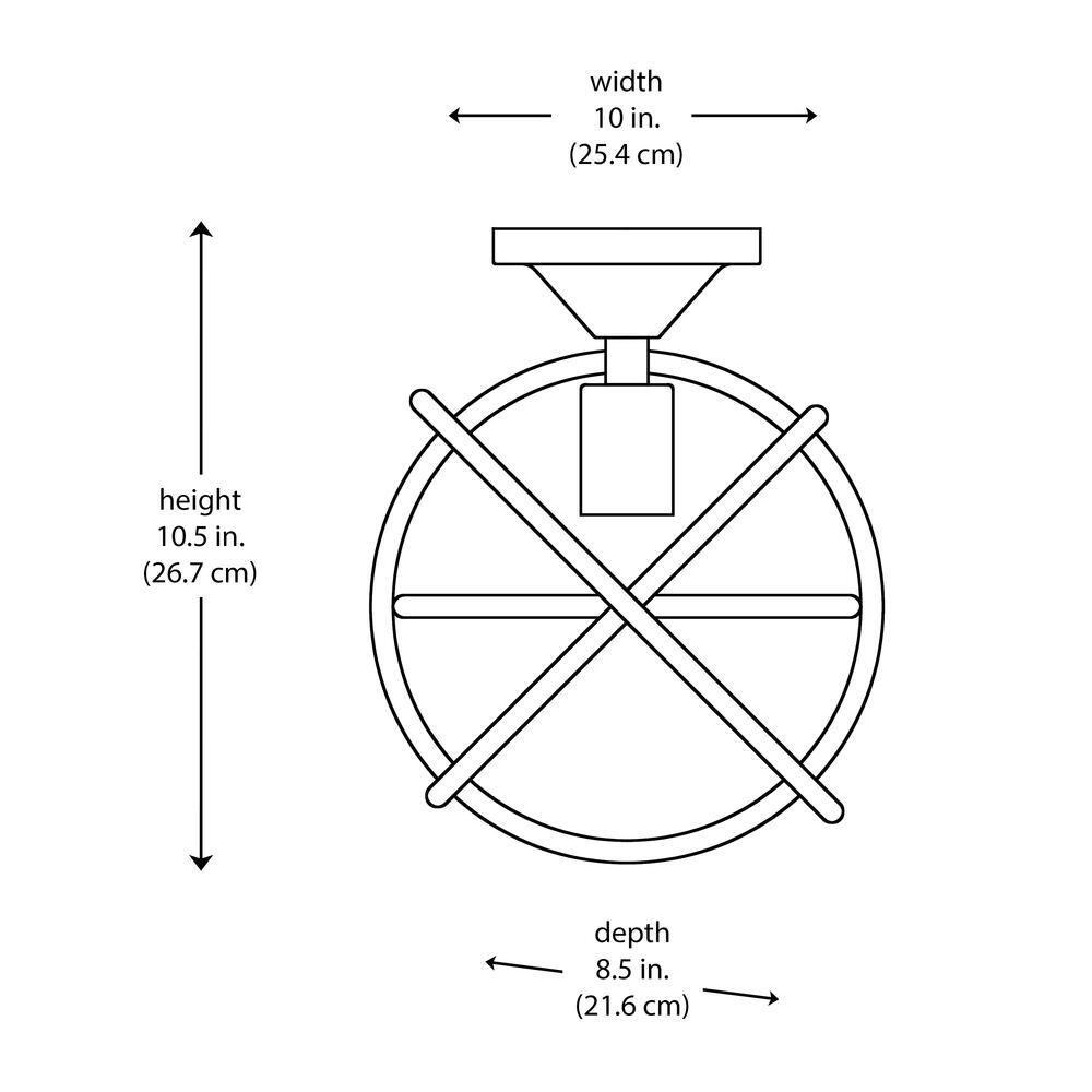 Viewridge 10 in. 1-Light Black Semi-Flush Mount Ceiling Light Fixture with Metal Globe Shade