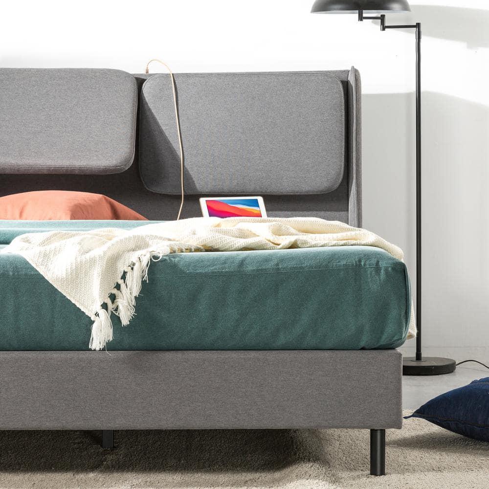 Zinus 41" Avery Platform Bed, Reclining Fabric Headboard and USB Ports, Grey, Full