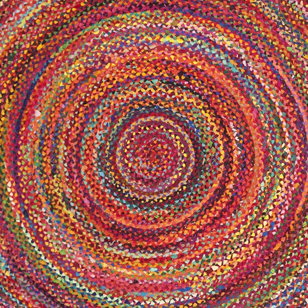 Unique Loom Braided Chindi Collection Area Rug - Layer (6' 1" Round Multi/Blue)