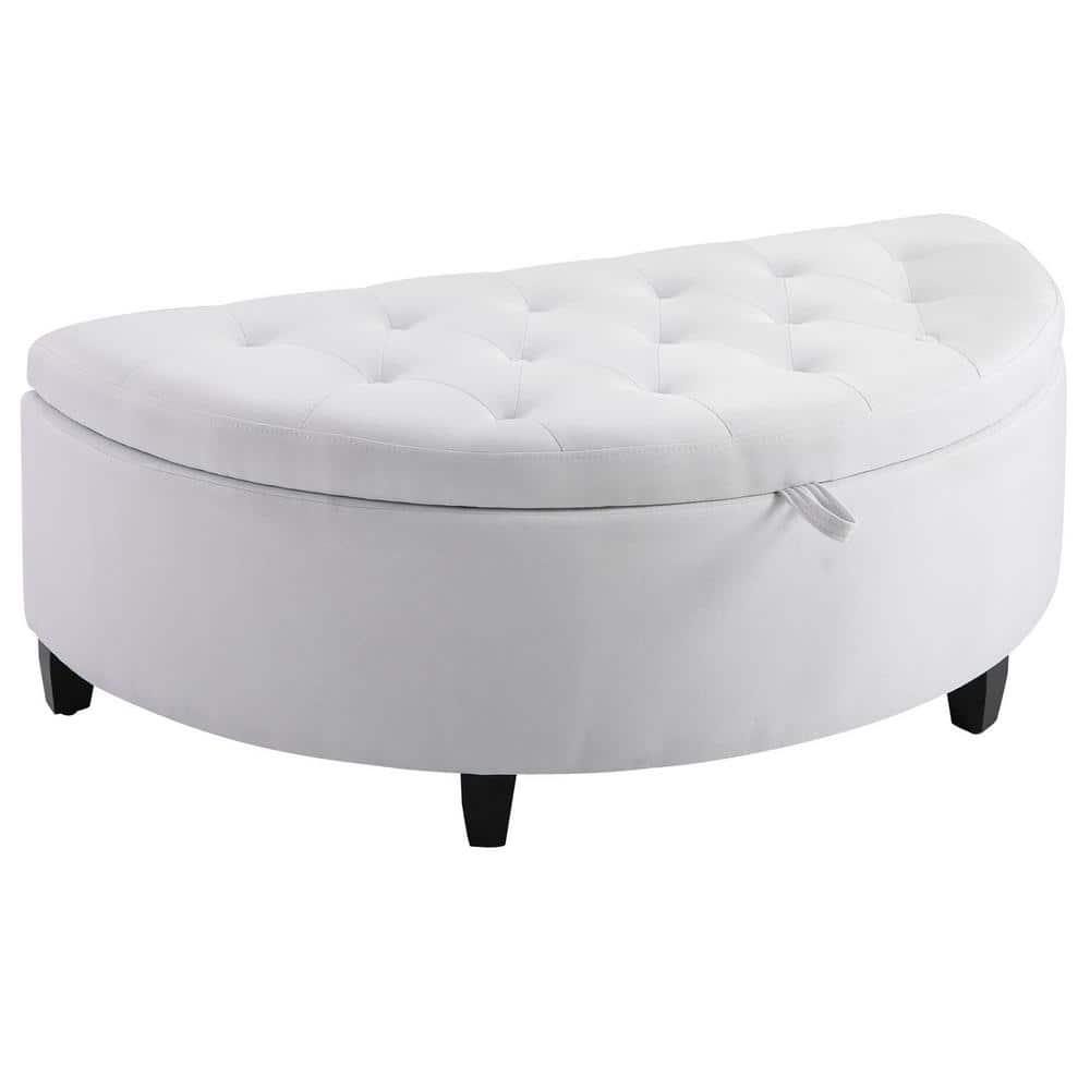 HOMCOM Half Moon Modern Luxurious Polyester Fabric Storage Ottoman Bench with Legs Lift Lid Thick Sponge Pad for Living Room, Entryway, Bedroom