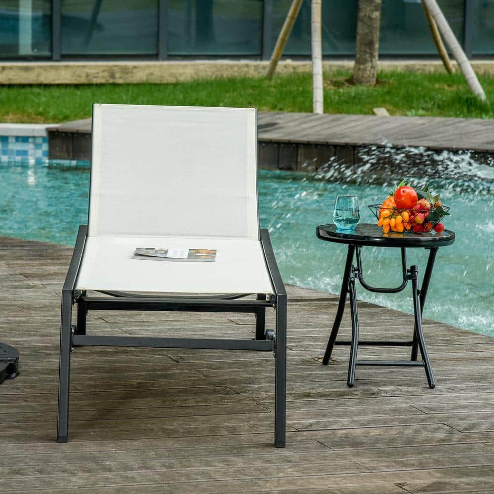 Outsunny Chaise Lounge Outdoor Pool Chair with Wheels, Five Position Recliner for Suntanning, Sunbathing, Steel Frame, Breathable Fabric, Cream White