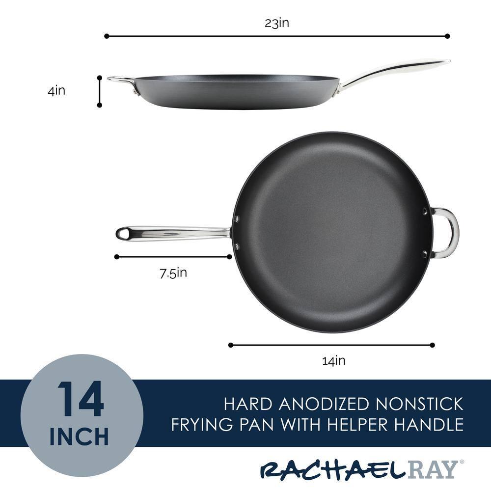 Rachael Ray Hard Anodized 14 inch Nonstick Frying Pan with Helper Handle, Gray