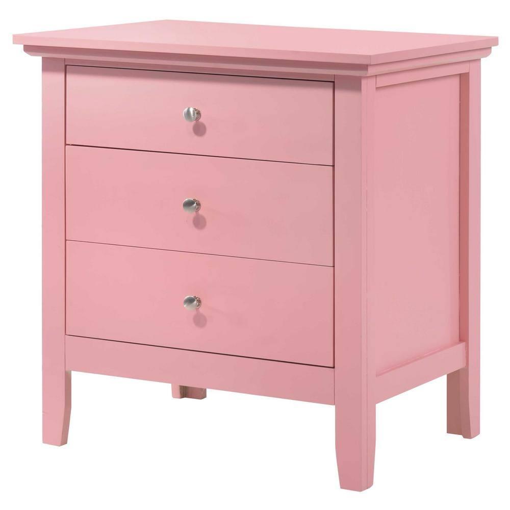 Passion Furniture Hammond 3-Drawer Pink Nightstand (26 in. H x 24 in. W x 18 in. D)