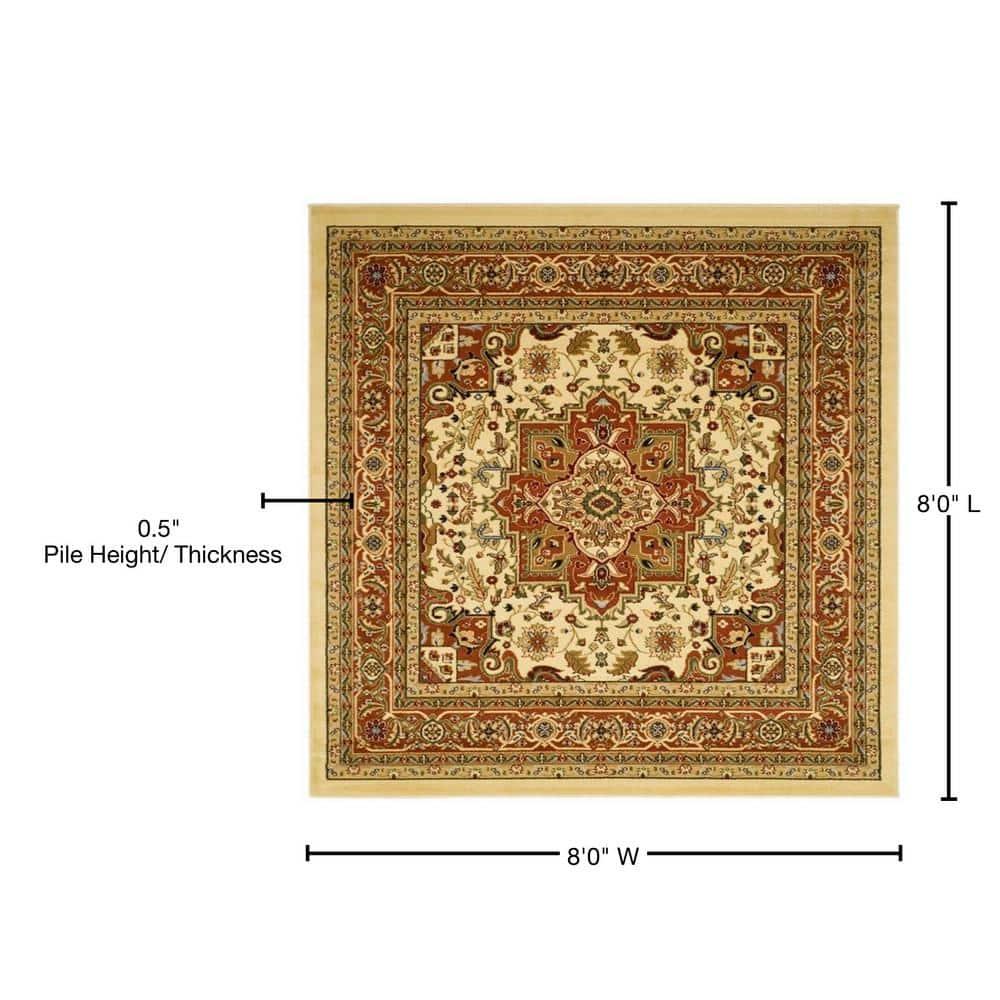 Lyndhurst Heriz LNH330 Power Loomed Area Rug - Ivory/Rust - 8'x8' - Safavieh