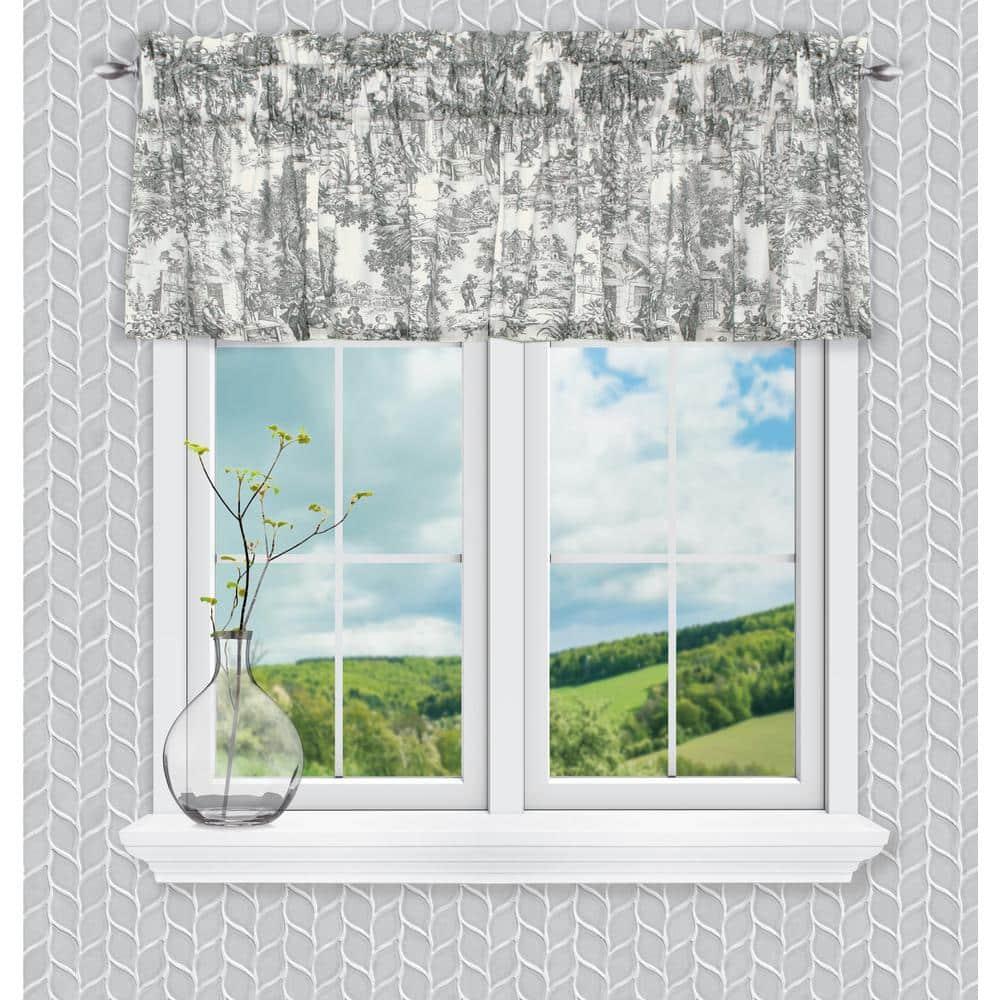 Ellis Curtain Victoria Park Toile Water Proof Room Darkening Blackout Tailored Window Valance - 70 x 12, Gray