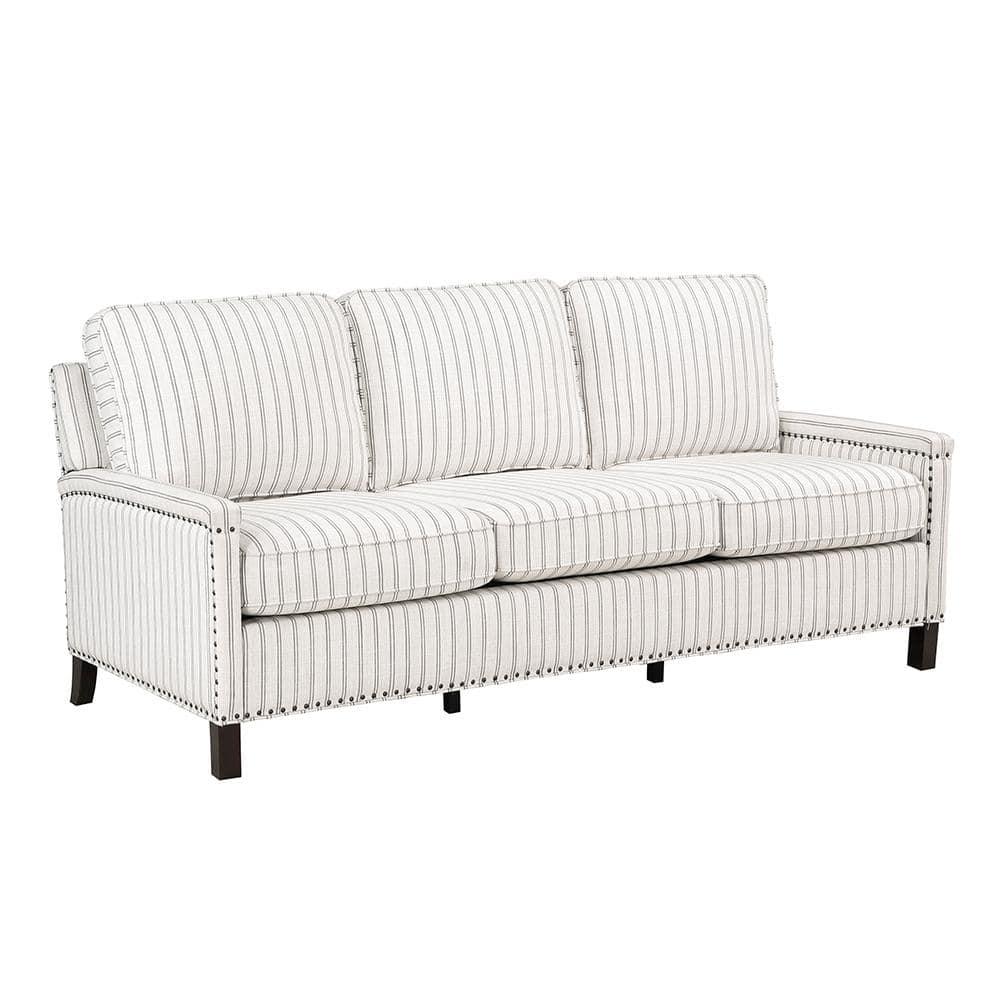 Genevieve 78" Beige and Gray Fabric Sofa with Nailhead Trim