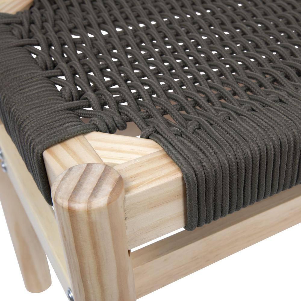 Storied Home Fernway Solid Wood and Woven Rope Entryway Bench Moss Green: Pine Frame, Cotton Upholstery