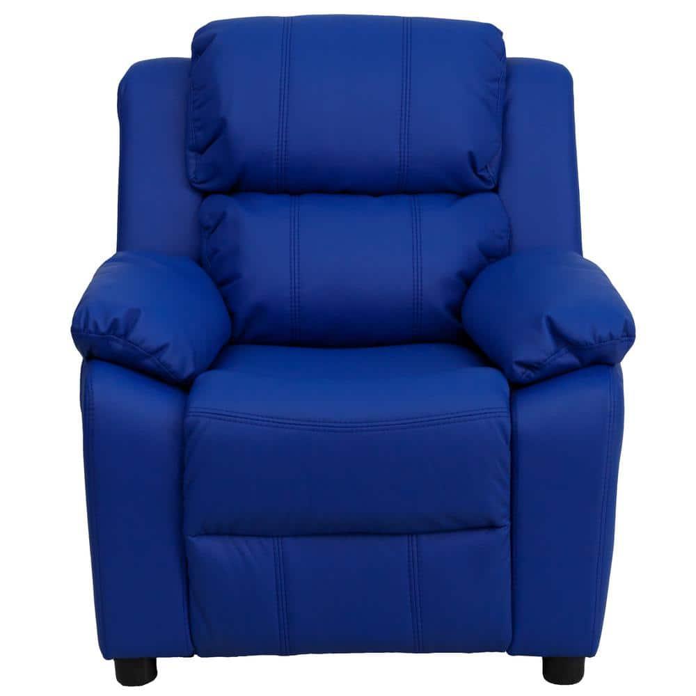 Flash Furniture Charlie Deluxe Padded Contemporary Blue Vinyl Kids Recliner with Storage Arms