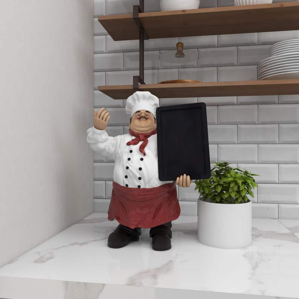 15" x 19" Multi Colored Polystone Chef Sculpture with Chalkboard, by DecMode