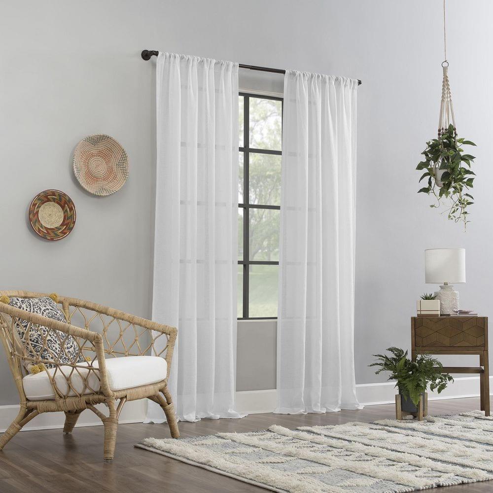 84"x52" Crushed Texture Anti-Dust Sheer Curtain Panel White - Clean Window: Modern Slub Linen Rod Pocket